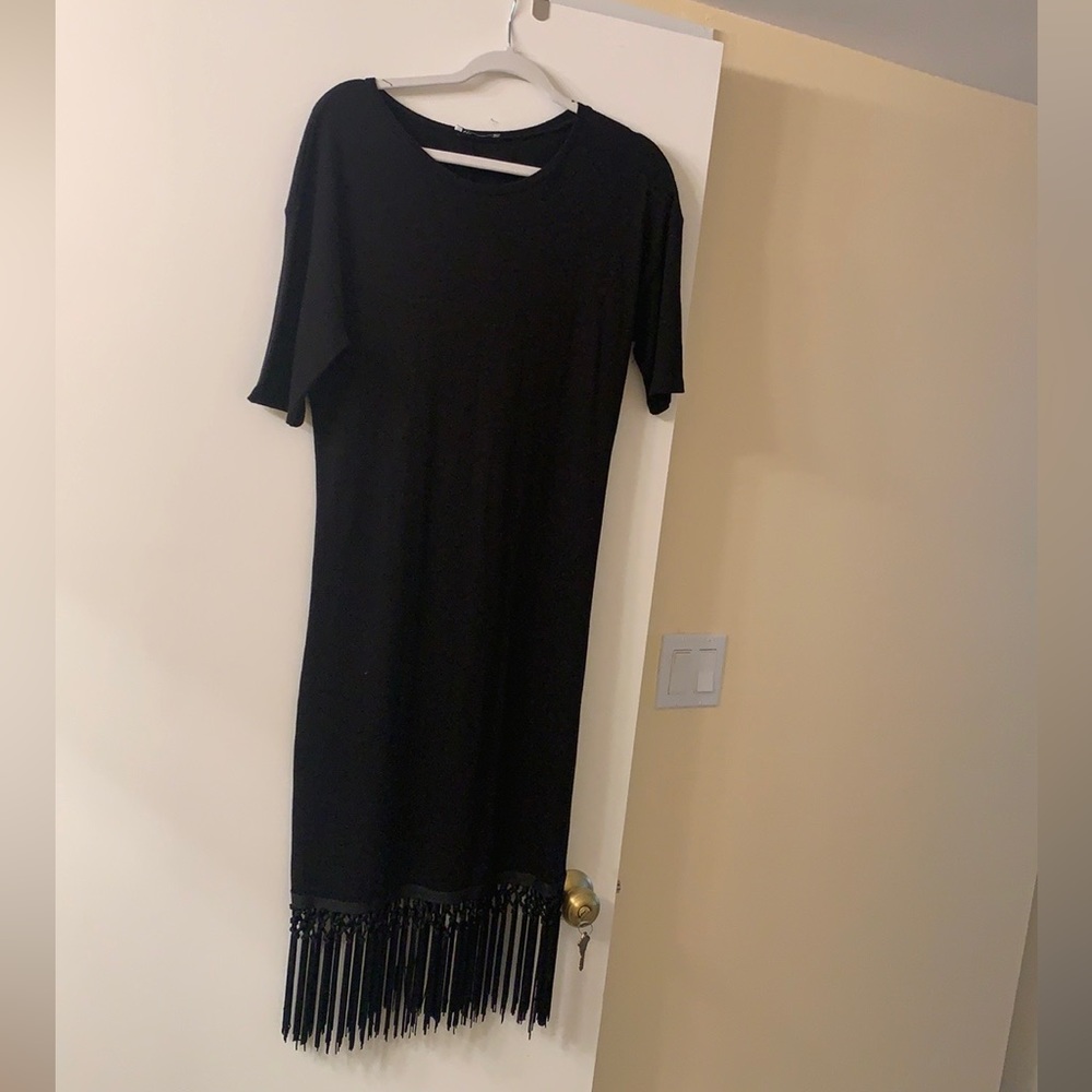 NWOT Zara Black Dress with tassels on bottom